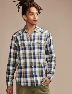 Lucky Brand plaid indigo western shirt indigo/green*MEN Button-Downs