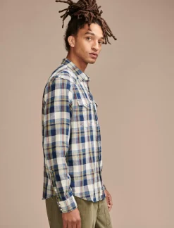 Lucky Brand plaid indigo western shirt indigo/green*MEN Button-Downs