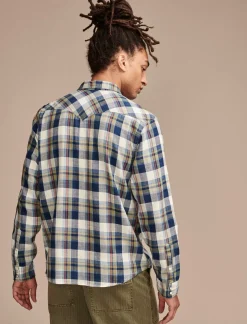 Lucky Brand plaid indigo western shirt indigo/green*MEN Button-Downs