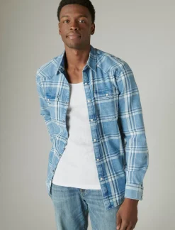 Lucky Brand plaid indigo western shirt indigo plaid*MEN Button-Downs
