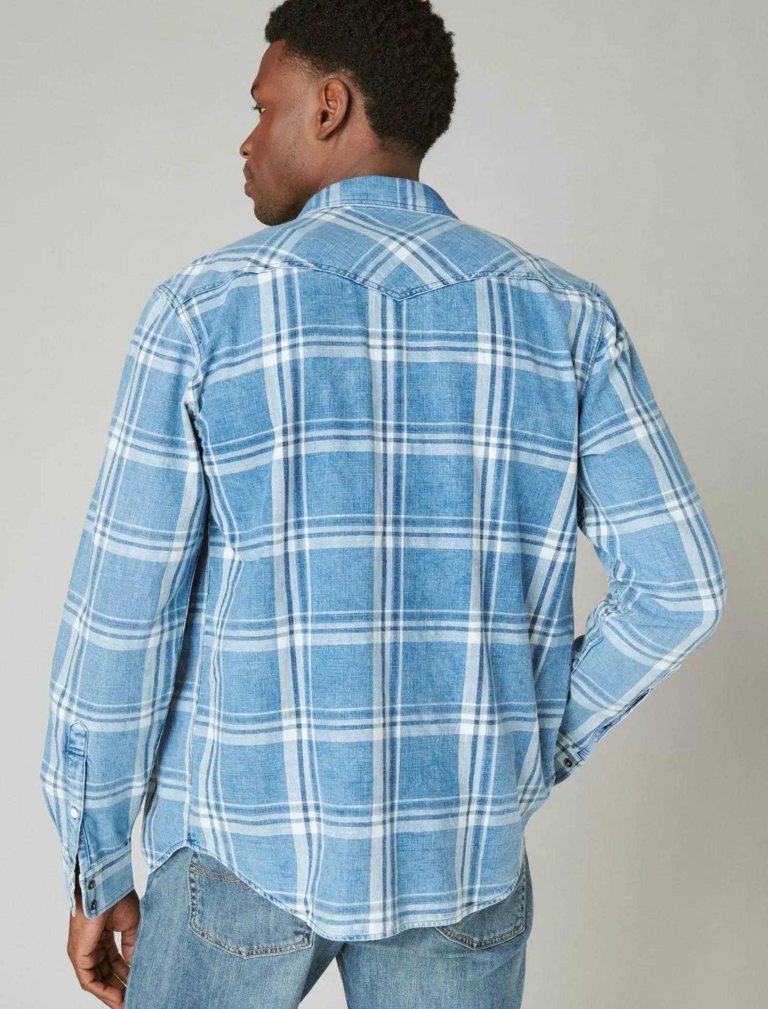 Lucky Brand plaid indigo western shirt indigo plaid*MEN Button-Downs