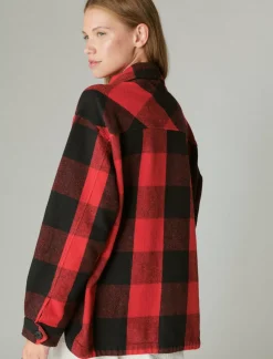 Lucky Brand plaid oversized shirt jacket red multi*WOMEN Jackets & Outerwear