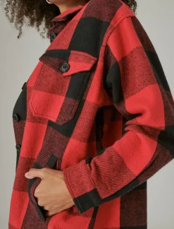 Lucky Brand plaid oversized shirt jacket red multi*WOMEN Jackets & Outerwear