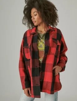 Lucky Brand plaid oversized shirt jacket red multi*WOMEN Jackets & Outerwear