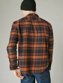 Lucky Brand plaid utility cloud soft long sleeve flannel navy/orange*MEN Button-Downs