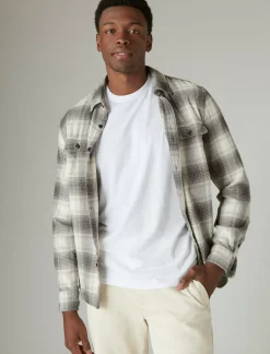 Lucky Brand plaid utility cloud soft long sleeve flannel navy/grey*MEN Button-Downs