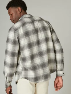 Lucky Brand plaid utility cloud soft long sleeve flannel navy/grey*MEN Button-Downs