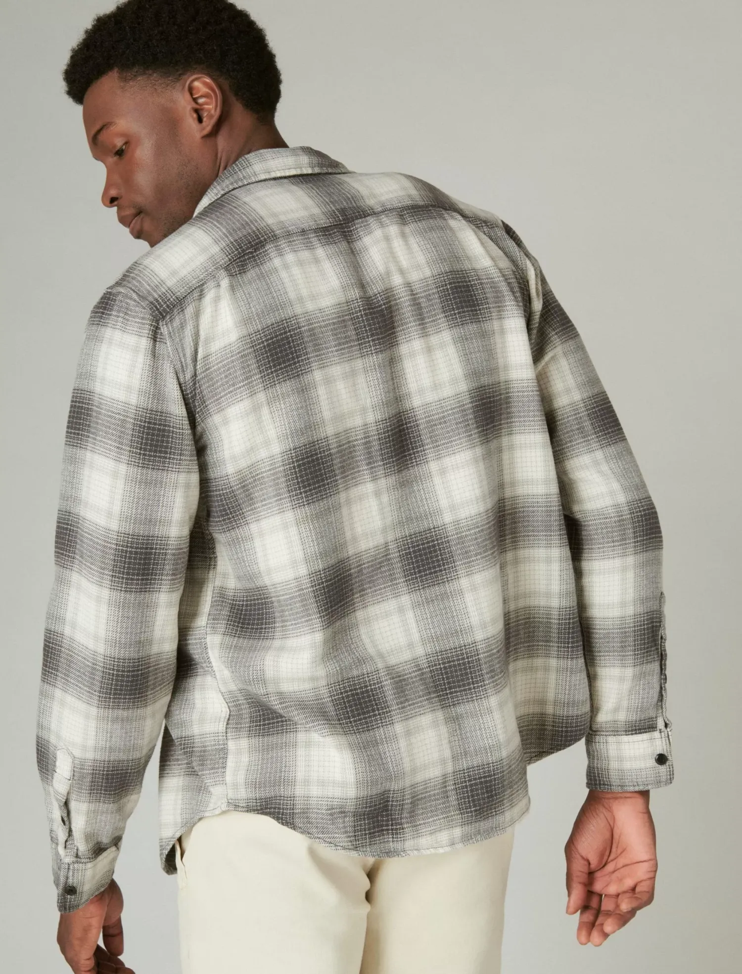 Lucky Brand plaid utility cloud soft long sleeve flannel navy/grey*MEN Button-Downs
