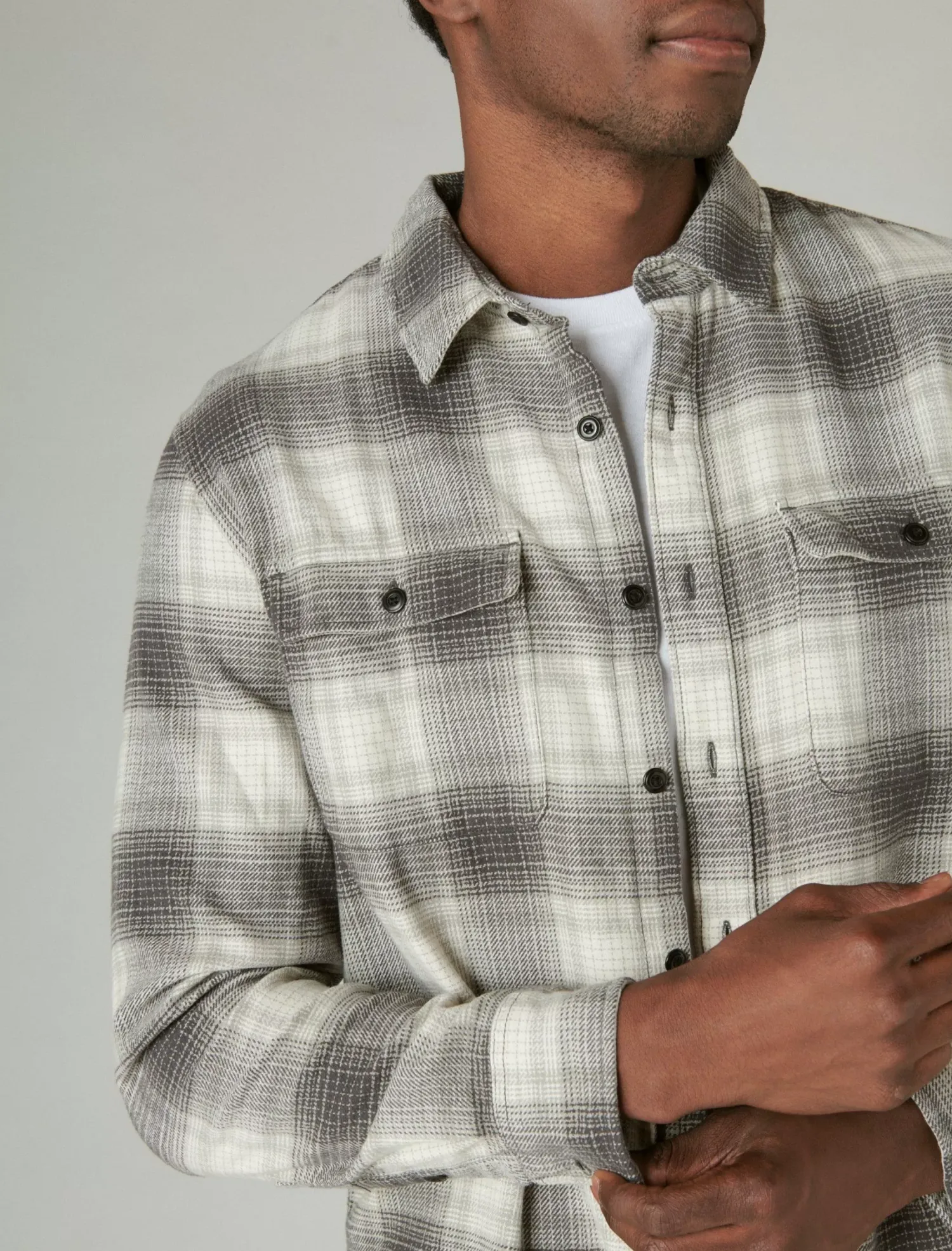 Lucky Brand plaid utility cloud soft long sleeve flannel navy/grey*MEN Button-Downs