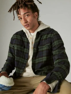 Lucky Brand plaid utility cloud soft long sleeve flannel navy / green plaid*MEN Button-Downs
