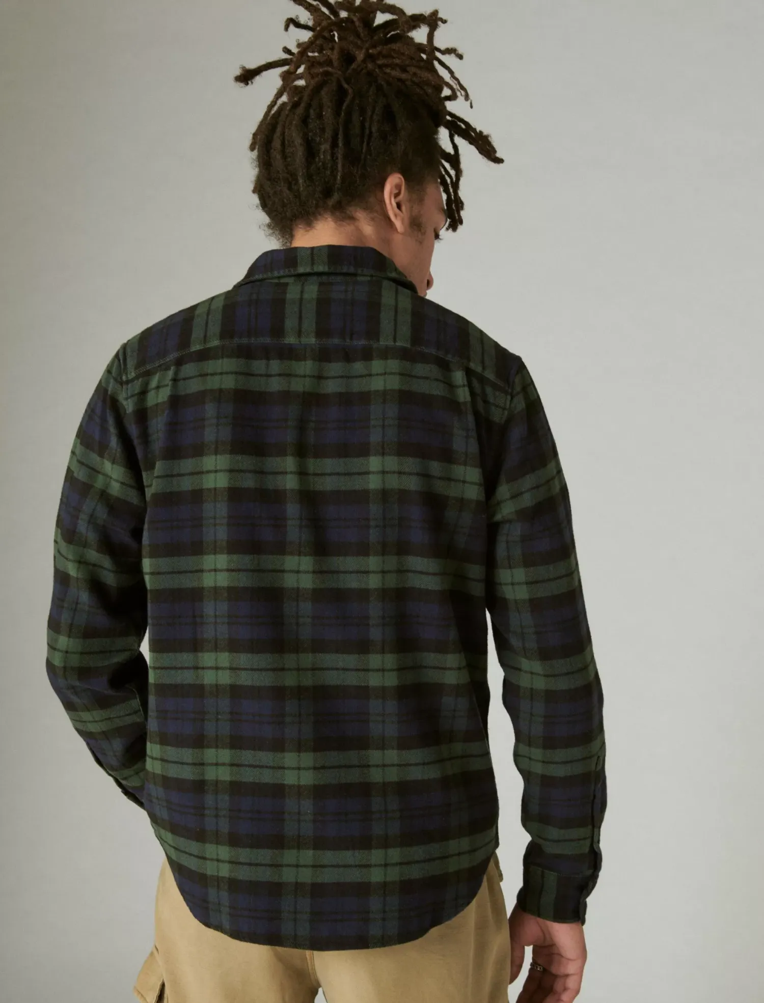 Lucky Brand plaid utility cloud soft long sleeve flannel navy / green plaid*MEN Button-Downs