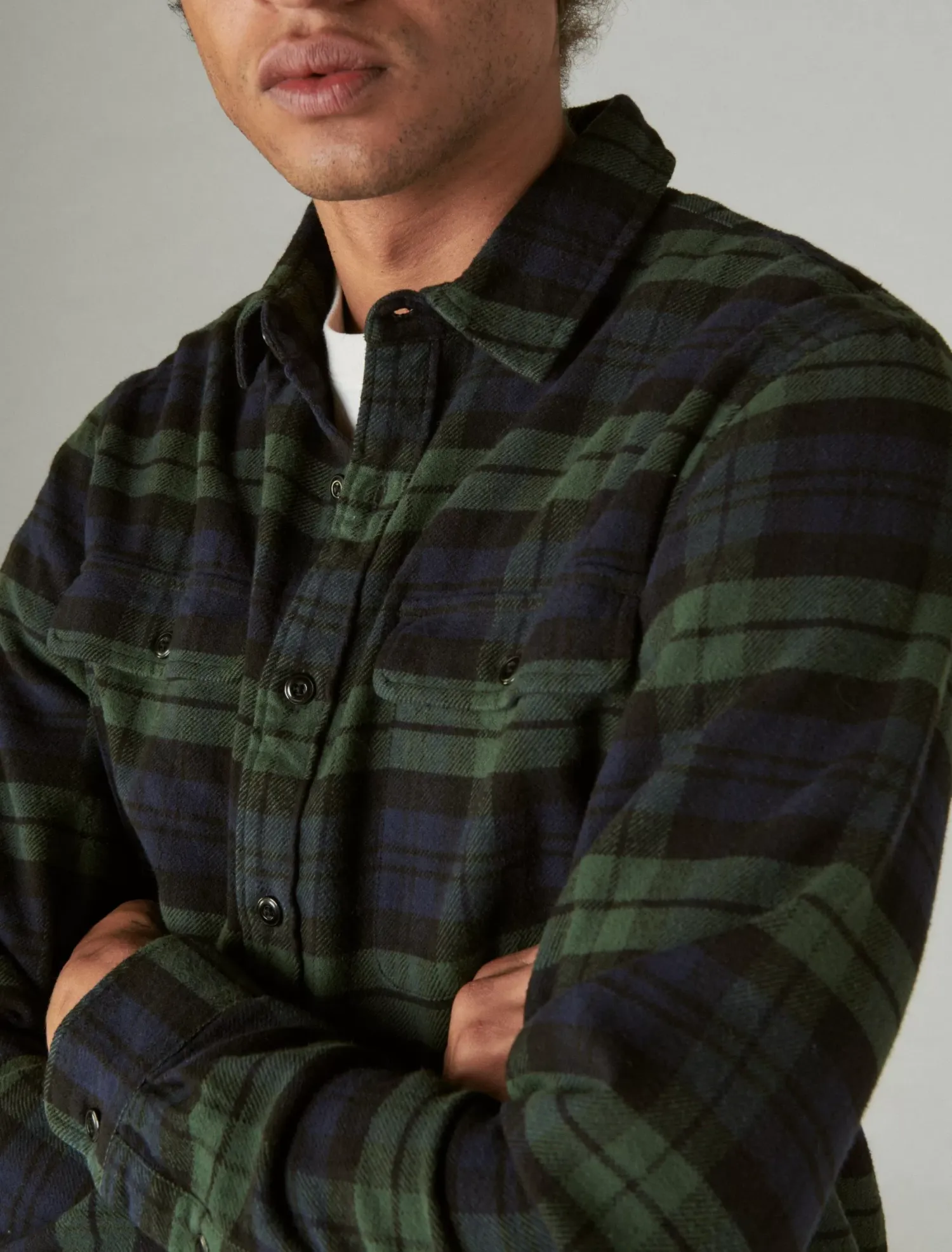 Lucky Brand plaid utility cloud soft long sleeve flannel navy / green plaid*MEN Button-Downs