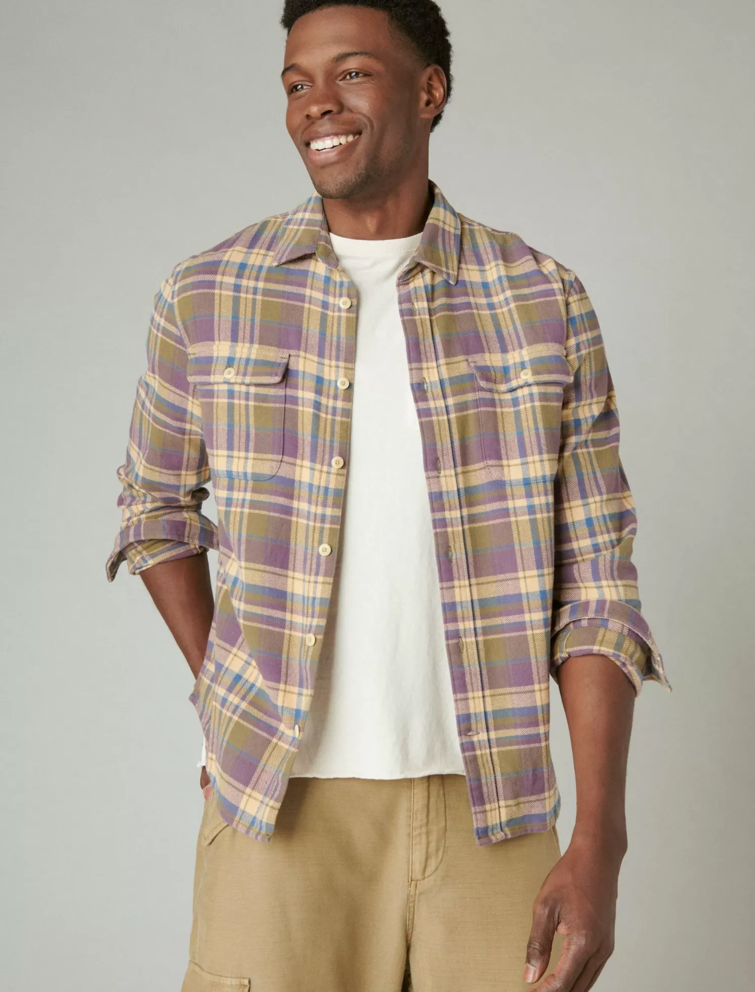Lucky Brand plaid utility cloud soft long sleeve flannel olive multi*MEN Button-Downs