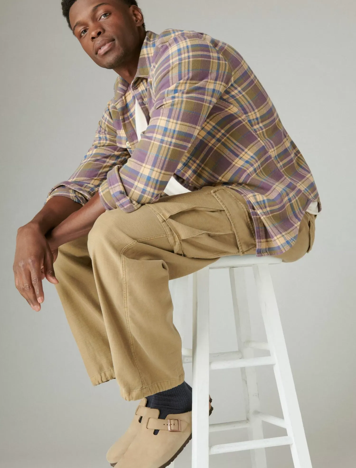 Lucky Brand plaid utility cloud soft long sleeve flannel olive multi*MEN Button-Downs