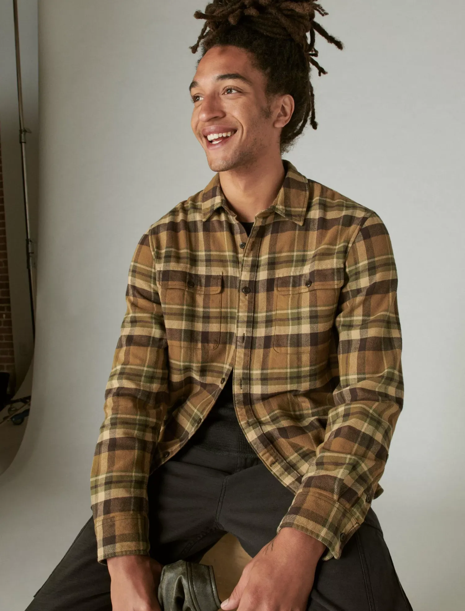Lucky Brand plaid utility cloud soft long sleeve flannel natural multi plaid*MEN Button-Downs