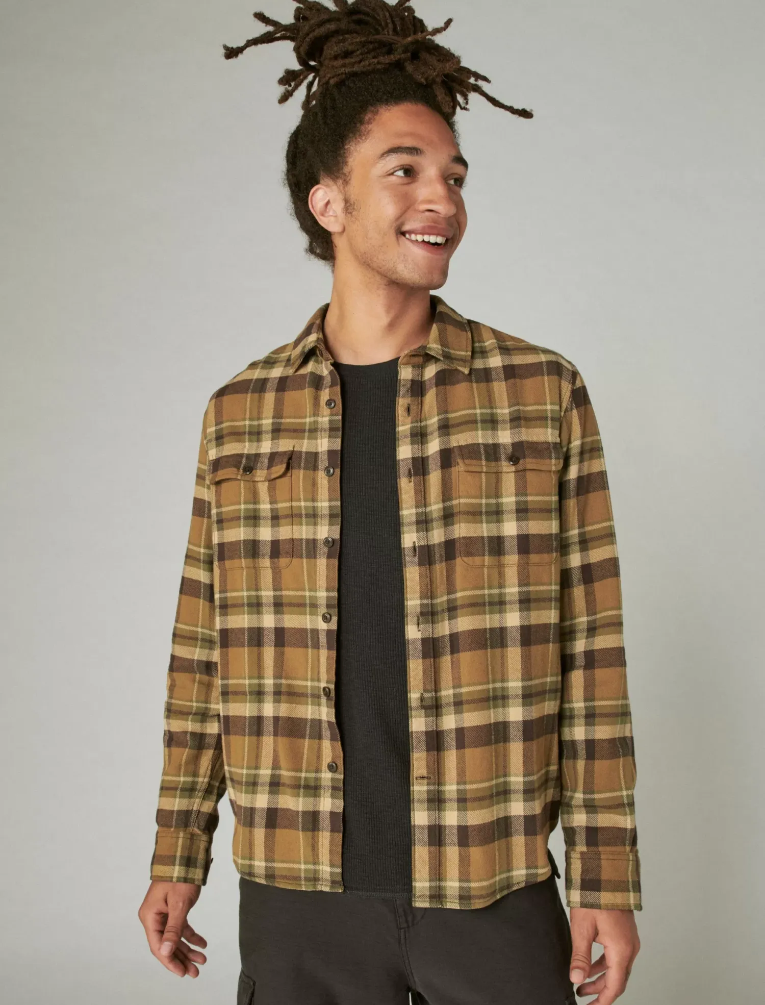 Lucky Brand plaid utility cloud soft long sleeve flannel natural multi plaid*MEN Button-Downs