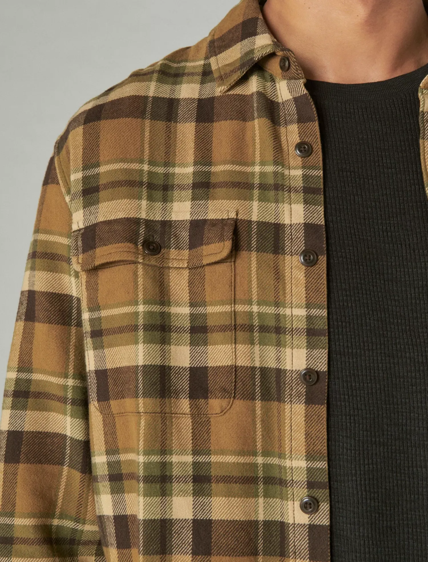 Lucky Brand plaid utility cloud soft long sleeve flannel natural multi plaid*MEN Button-Downs