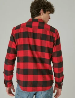 Lucky Brand plaid utility cloud soft long sleeve flannel red/black plaid*MEN Button-Downs