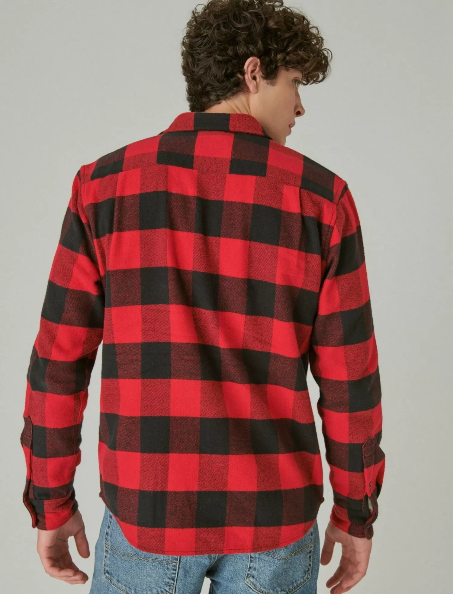 Lucky Brand plaid utility cloud soft long sleeve flannel red/black plaid*MEN Button-Downs