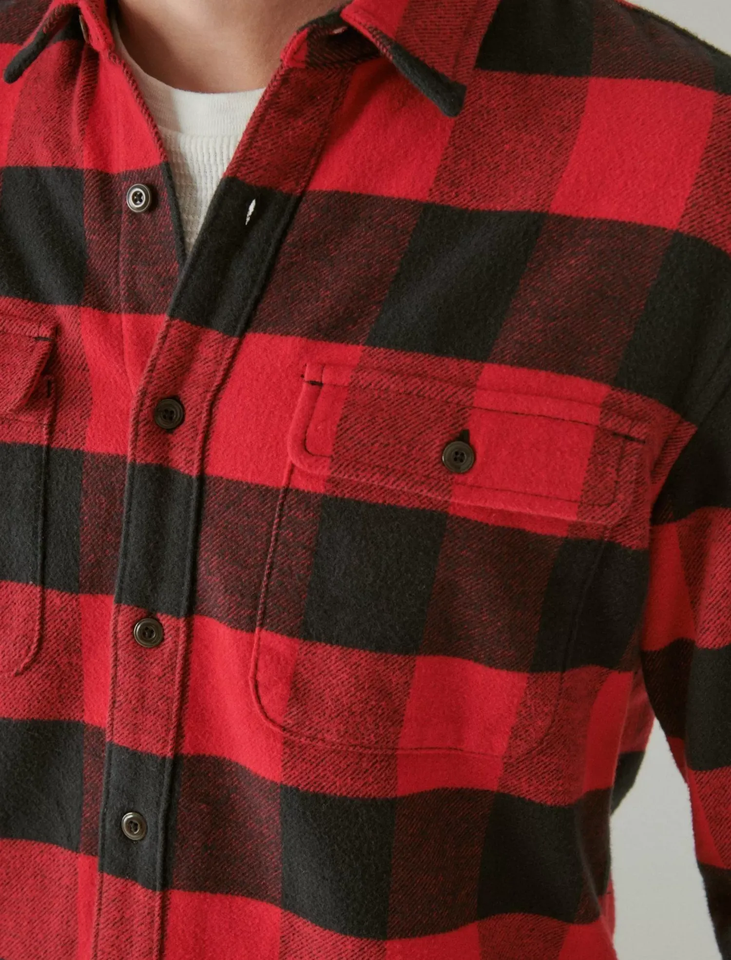 Lucky Brand plaid utility cloud soft long sleeve flannel red/black plaid*MEN Button-Downs