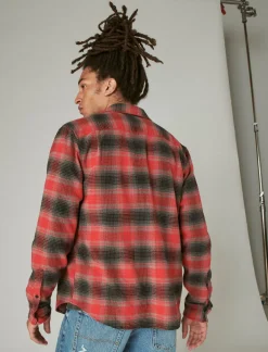 Lucky Brand plaid utility cloud soft long sleeve flannel red charcoal*MEN Button-Downs