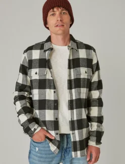 Lucky Brand plaid utility cloud soft long sleeve flannel black cream plaid*MEN Button-Downs