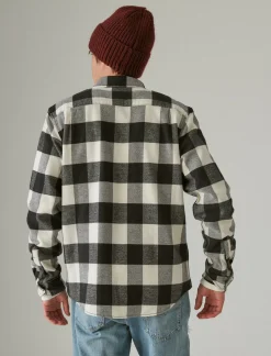 Lucky Brand plaid utility cloud soft long sleeve flannel black cream plaid*MEN Button-Downs