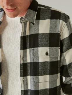 Lucky Brand plaid utility cloud soft long sleeve flannel black cream plaid*MEN Button-Downs