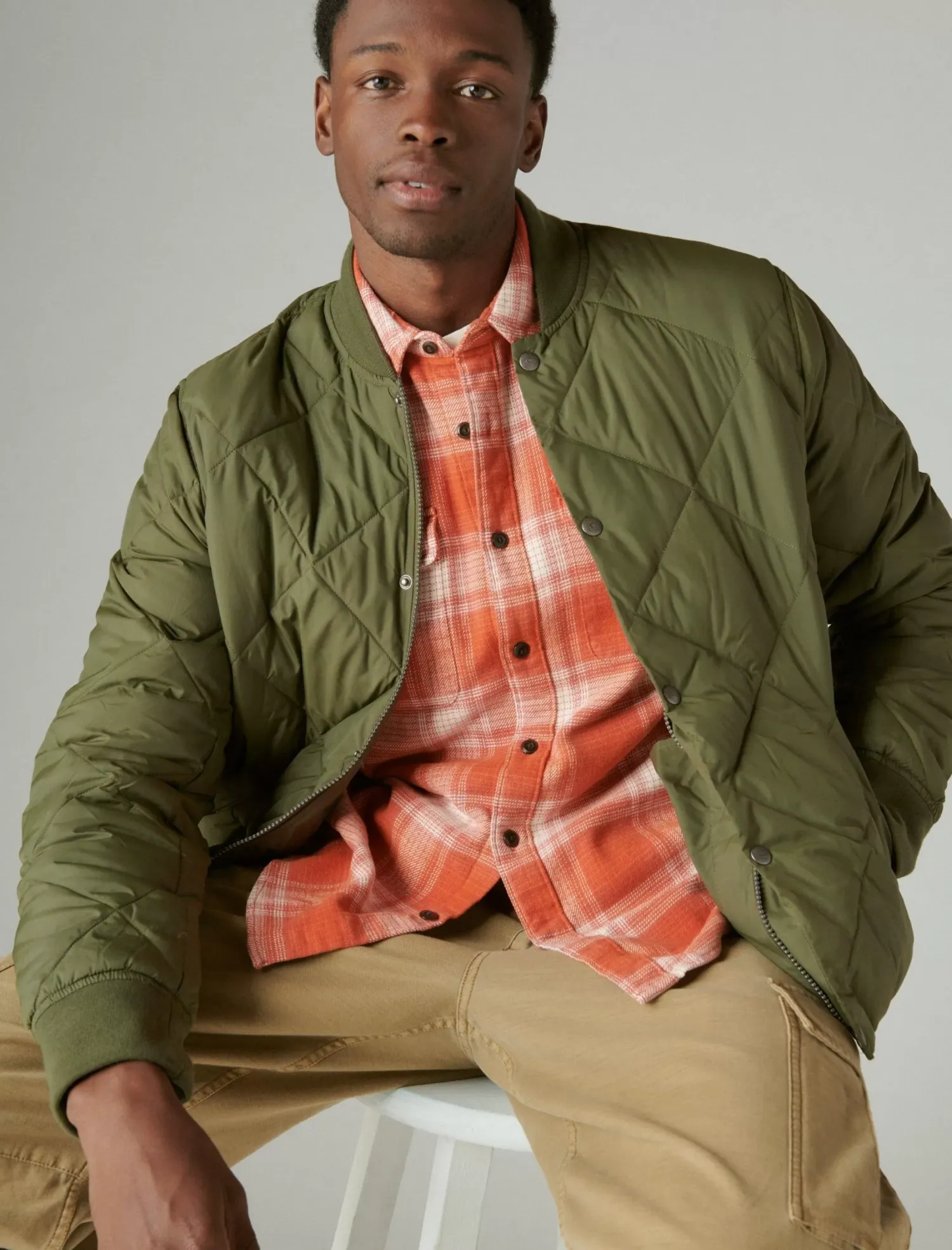 Lucky Brand plaid utility cloud soft long sleeve flannel red/white plaid*MEN Button-Downs