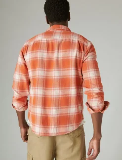 Lucky Brand plaid utility cloud soft long sleeve flannel red/white plaid*MEN Button-Downs