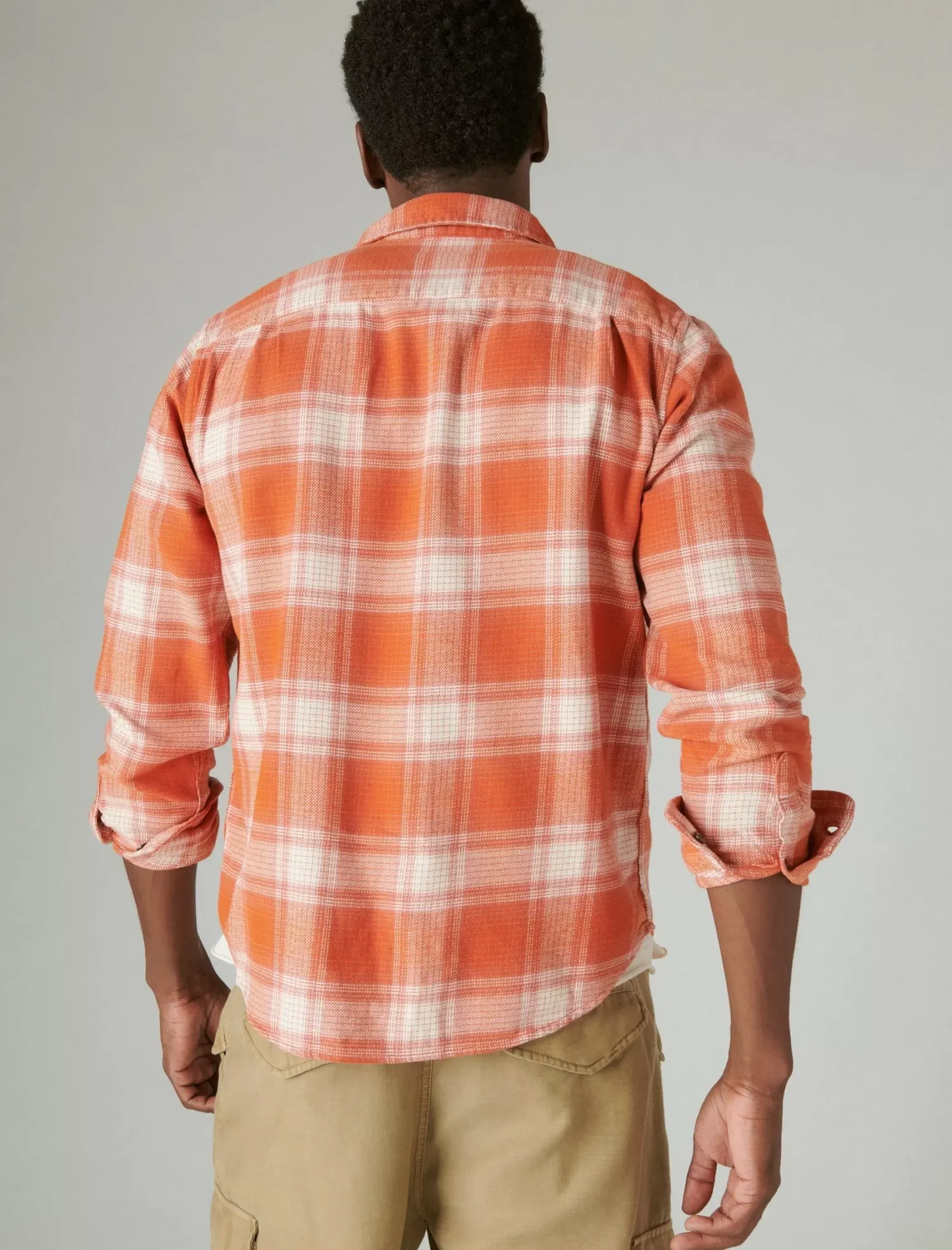 Lucky Brand plaid utility cloud soft long sleeve flannel red/white plaid*MEN Button-Downs