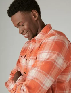Lucky Brand plaid utility cloud soft long sleeve flannel red/white plaid*MEN Button-Downs