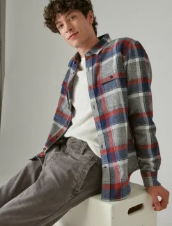 Lucky Brand plaid utility long sleeve flannel grey/red/blue*MEN Button-Downs