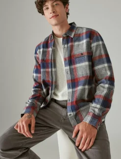 Lucky Brand plaid utility long sleeve flannel grey/red/blue*MEN Button-Downs