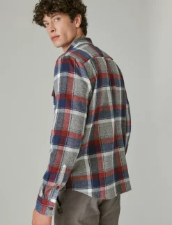 Lucky Brand plaid utility long sleeve flannel grey/red/blue*MEN Button-Downs