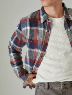 Lucky Brand plaid utility long sleeve flannel grey/red/blue*MEN Button-Downs