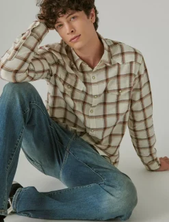 Lucky Brand plaid western long sleeve shirt natural multi plaid*MEN Button-Downs
