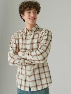 Lucky Brand plaid western long sleeve shirt natural multi plaid*MEN Button-Downs