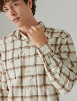 Lucky Brand plaid western long sleeve shirt natural multi plaid*MEN Button-Downs