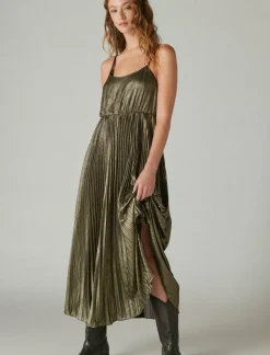 Lucky Brand pleated party midi dress gold*WOMEN Dresses