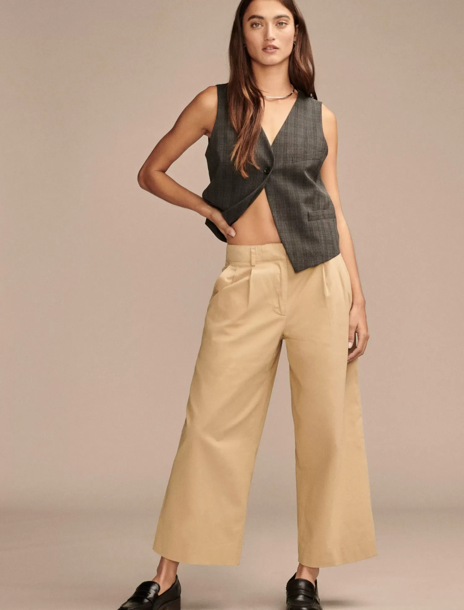 Lucky Brand pleated wide leg crop pant dark khaki*WOMEN Pants