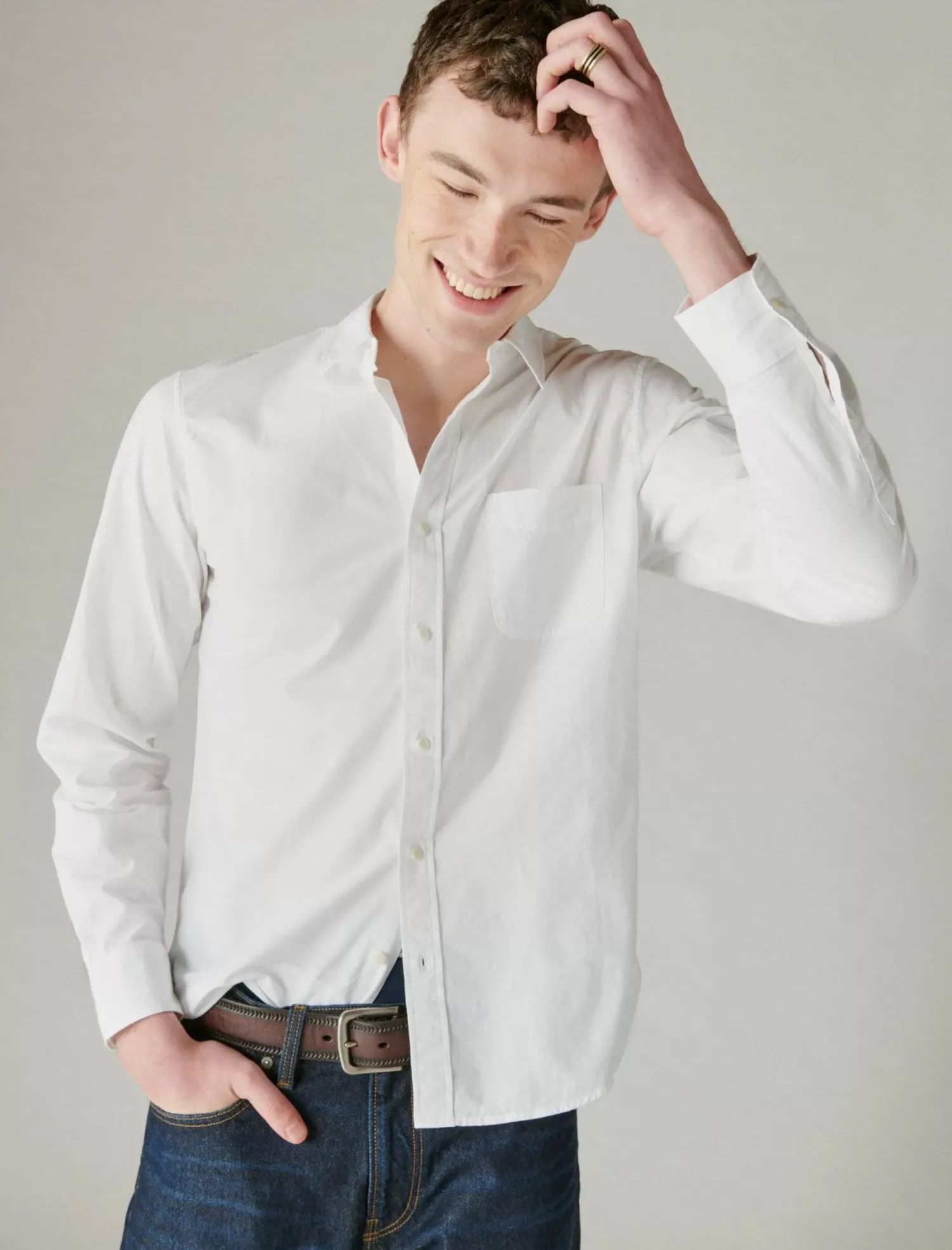 Lucky Brand poplin one pocket long sleeve shirt shirt white*MEN Button-Downs