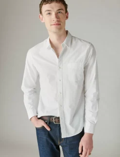 Lucky Brand poplin one pocket long sleeve shirt shirt white*MEN Button-Downs