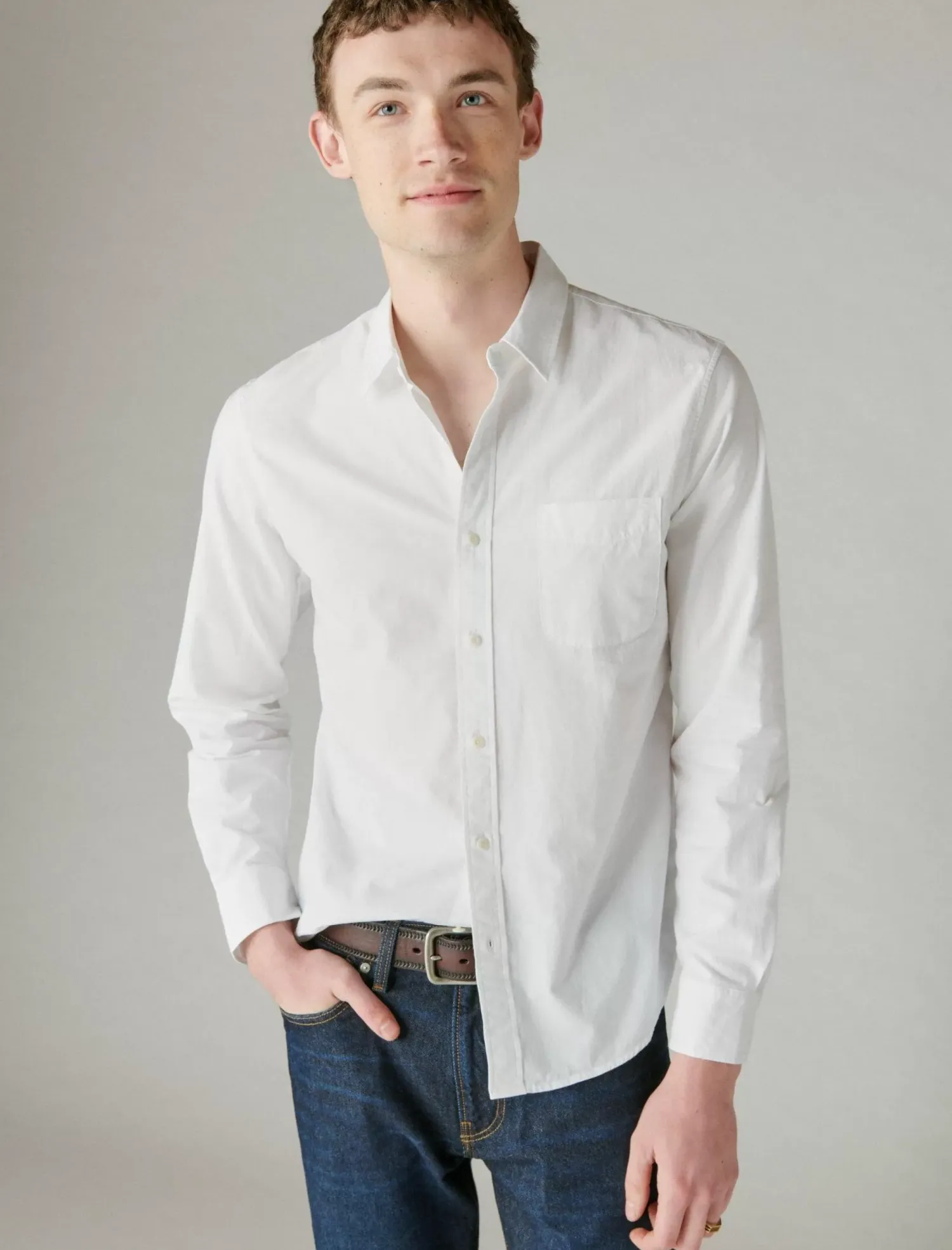 Lucky Brand poplin one pocket long sleeve shirt shirt white*MEN Button-Downs