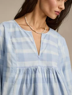 Lucky Brand prep peasant blouse sky blue plaid*WOMEN Blouses