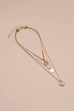 Lucky Brand pressed flower charm layer necklace gold*WOMEN Jewelry