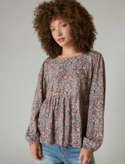 Lucky Brand printed babydoll top misty rose paisley*WOMEN Knit Tops|Blouses