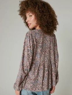 Lucky Brand printed babydoll top misty rose paisley*WOMEN Knit Tops|Blouses
