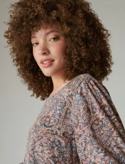 Lucky Brand printed babydoll top misty rose paisley*WOMEN Knit Tops|Blouses