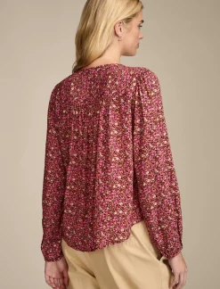 Lucky Brand printed button down pintuck top rum raisin*WOMEN Blouses